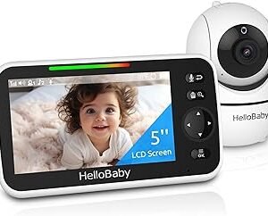 HelloBaby No WiFi Baby Monitor 5" Screen 30-Hour Battery Pan-Tilt-Zoom Video Upgrade with Camera and Audio, Night Vision, VOX, 2-Way Talk, 8 Lullabies and 1000ft Range, HB6550