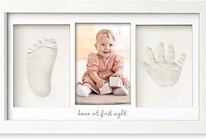 Baby Hand and Footprint Kit - Clay Handprint Keepsake Frame, Newborn Nursery Picture Frame, Personalized New Mom Gifts for Baby Shower & Registry (Alpine White)