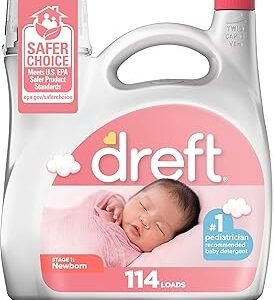 Dreft Stage 1 Newborn Baby Laundry Detergent Liquid, HE Compatible, 114 Loads, Laundry Soap for Sensitive Skin, Baby Laundry Detergent, Newborn Essentials