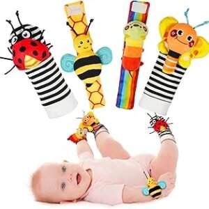Infinno Baby Wrist Rattle Socks and Foot Finder Set, Perfect Baby Toys for 0-12 Months Newborn Boys and Girls As Shower Gifts, Garden Bug Series