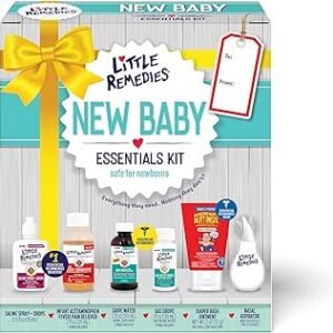 Little Remedies New Baby Essentials Kit with Saline Nasal Spray, Diaper Rash Cream, Gas Relief Drops, Gripe Water & More, Safe for Newborns