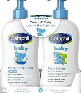 Cetaphil Baby Wash & Shampoo Plus Body Lotion, Healthy Skin Essentials, Head to Toe Hydration for up to 24 Hours, for Delicate, Sensitive Skin, 2-Pack,White