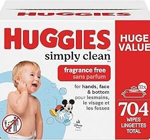 Huggies Simply Clean Unscented Baby Diaper Wipes, 11 Flip-Top Packs (704 Wipes Total), Packaging May Vary