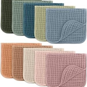 Comfy Cubs Muslin Burp Cloths 20" x 10", Pack of 10 - Large, 6-Layer, Ultra Absorbent 100% Cotton for Baby Drool and Messes - Soft, Safe & Gentle Baby Burp Cloths for Boys & Girls - Multi
